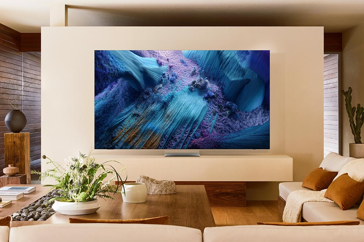 Samsung TV GQ85QN990F  85" TV  (2025´er Modell) Innenarchitektur, Wohnzimmer, Gemälde, Bildschirm, Überwachen