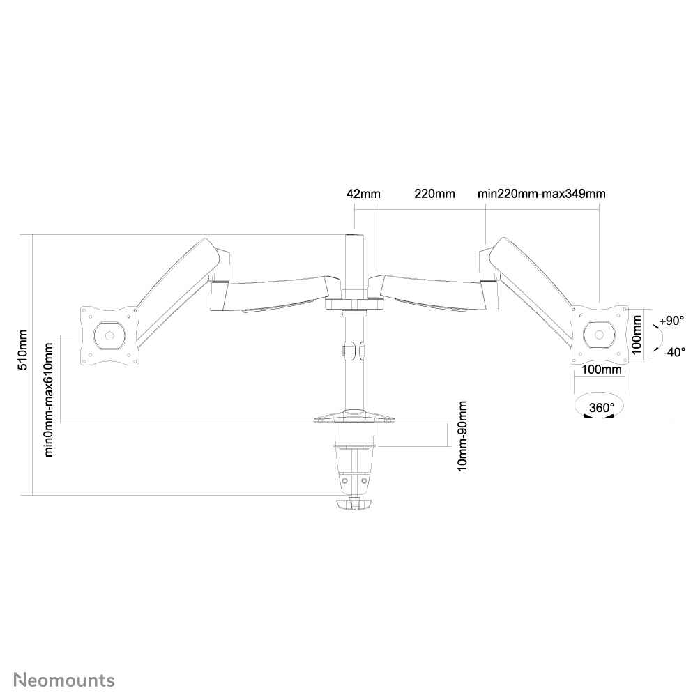 Neomounts Monitor-Tischhalterung - Klemme /Bolzen - 9 kg - 25,4 cm (10 Zoll) - 68,6 cm (27 Zoll) - 100 x 100 mm - Silber
