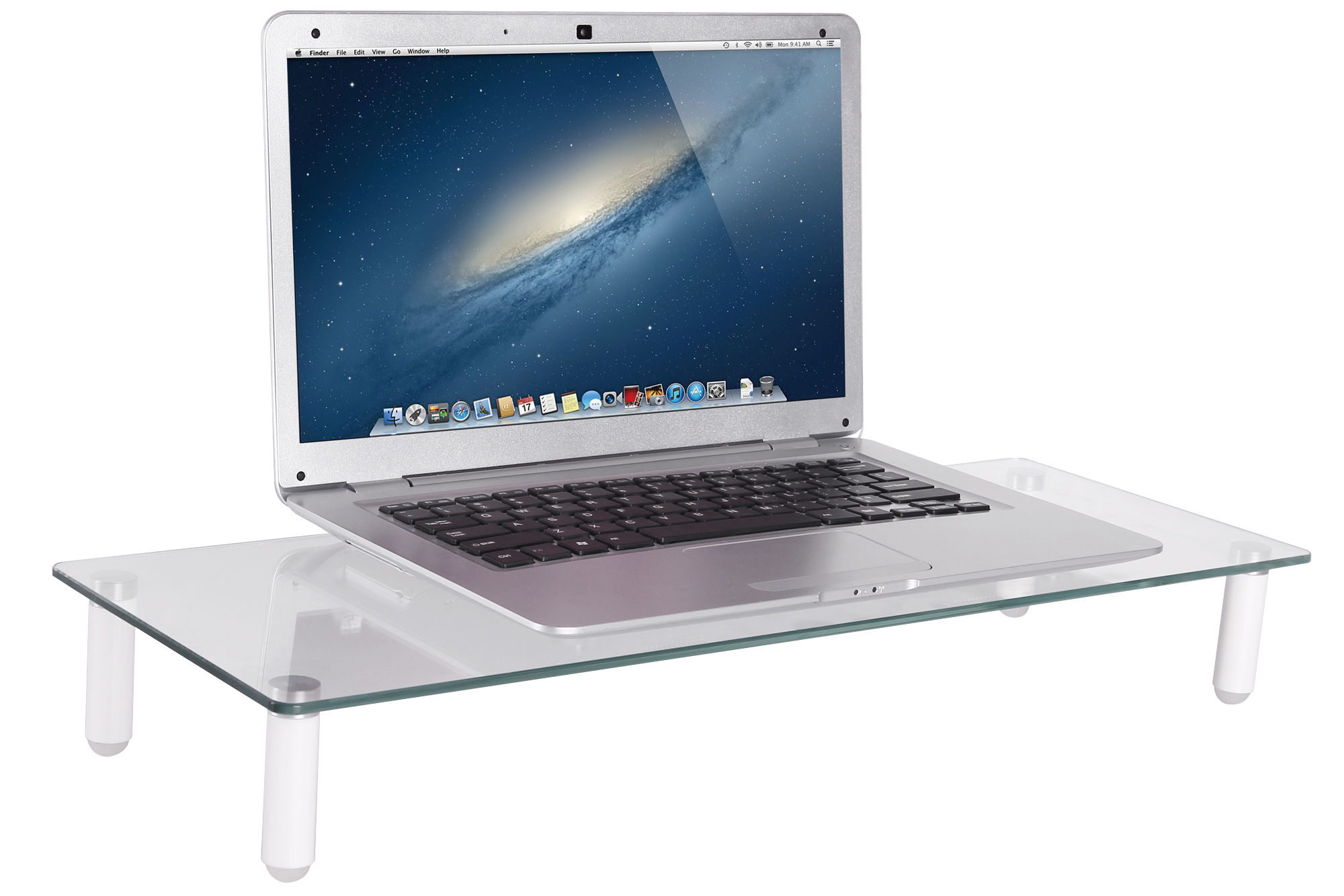 Laptop, Silber, Glas-Tisch, offen, Mac-ähnlich