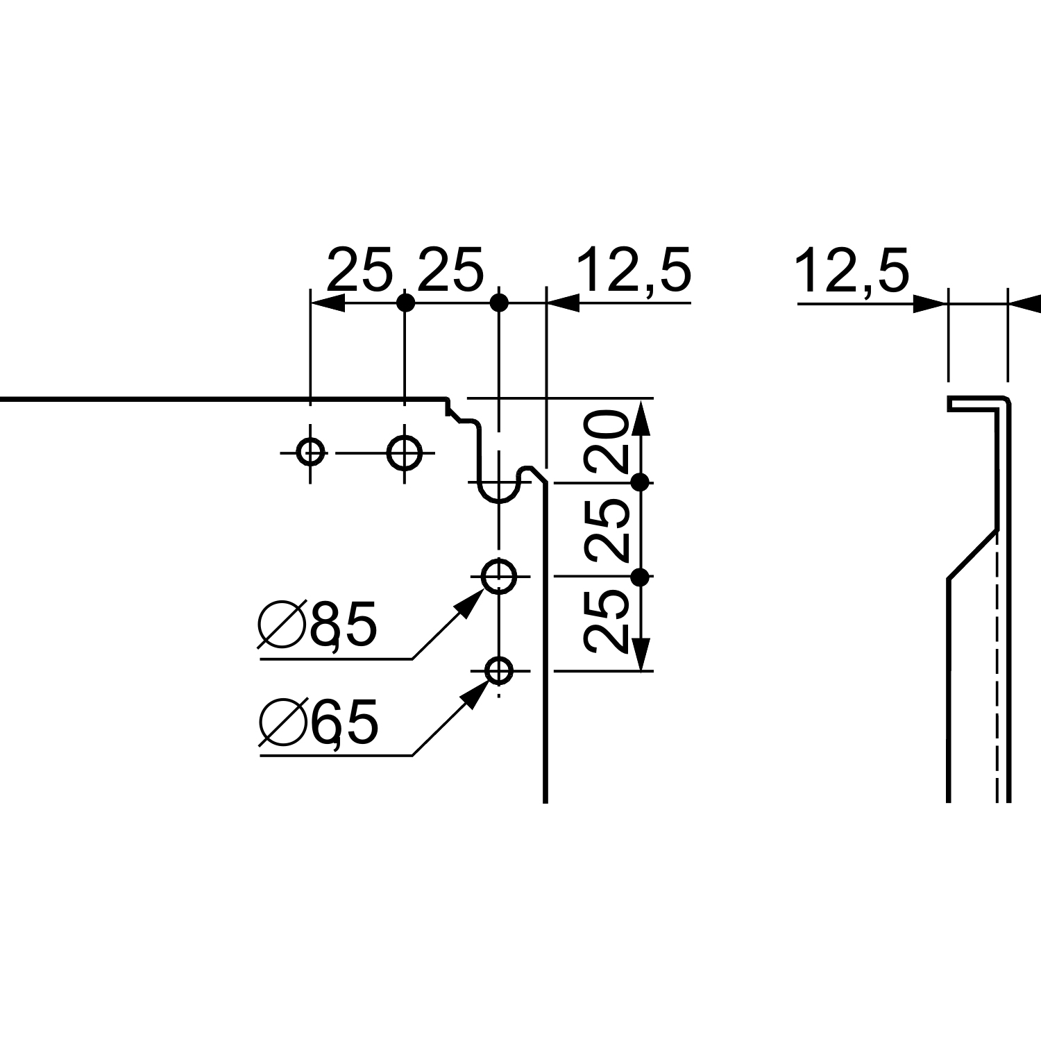 technikzeichnung, zeichnung, bohrungen, durchmesser, abmessungen
