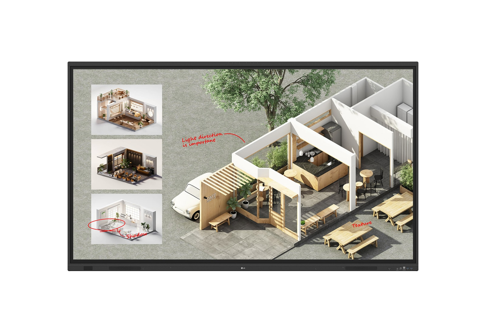 cozyer Kaffee, terrassensitz, Holzmöbel, Glaswand, Grünpflanzen