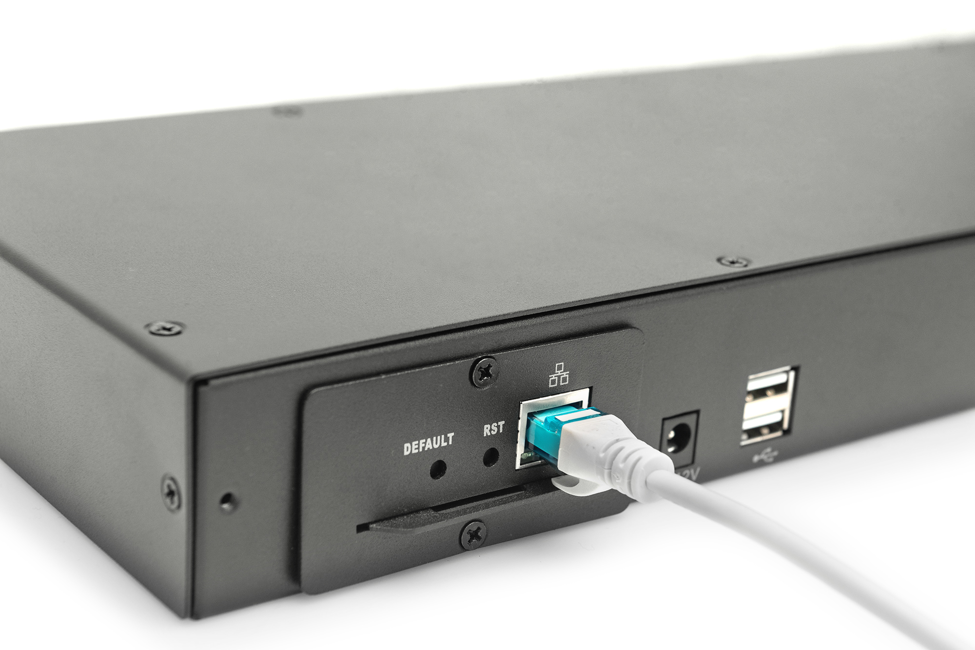 USB-Anschluss, Netzwerkanschluss?, Stromeingang, Rackmontage, Rückseite des Geräts