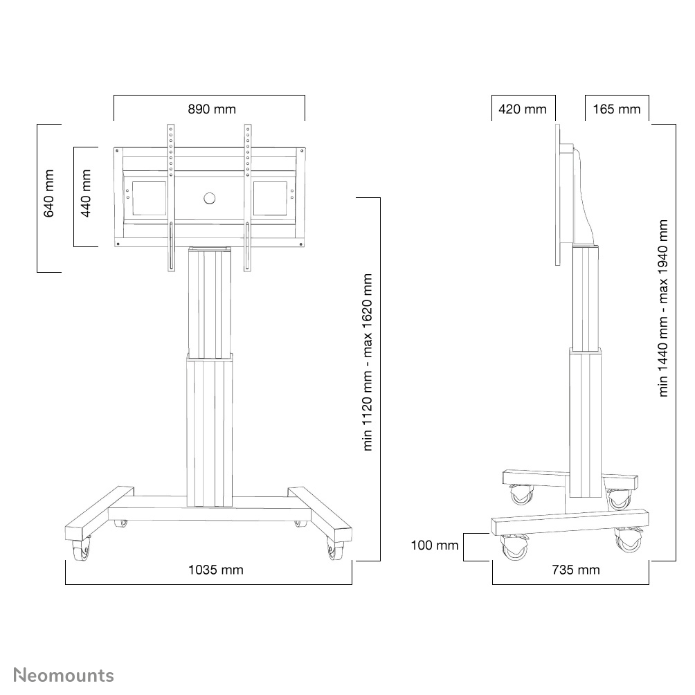 Neomounts Motorisierter Bodenständer - 150 kg - 106,7 cm (42 Zoll) - 2,54 m (100 Zoll) - 800 x 600 mm - Höhenverstellung - Schwarz