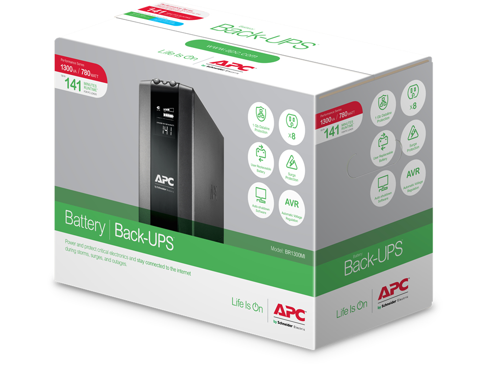 APC BR1300MI - Back UPS Pro BR 1300VA, 8 Outlets, AVR, LCD Interface