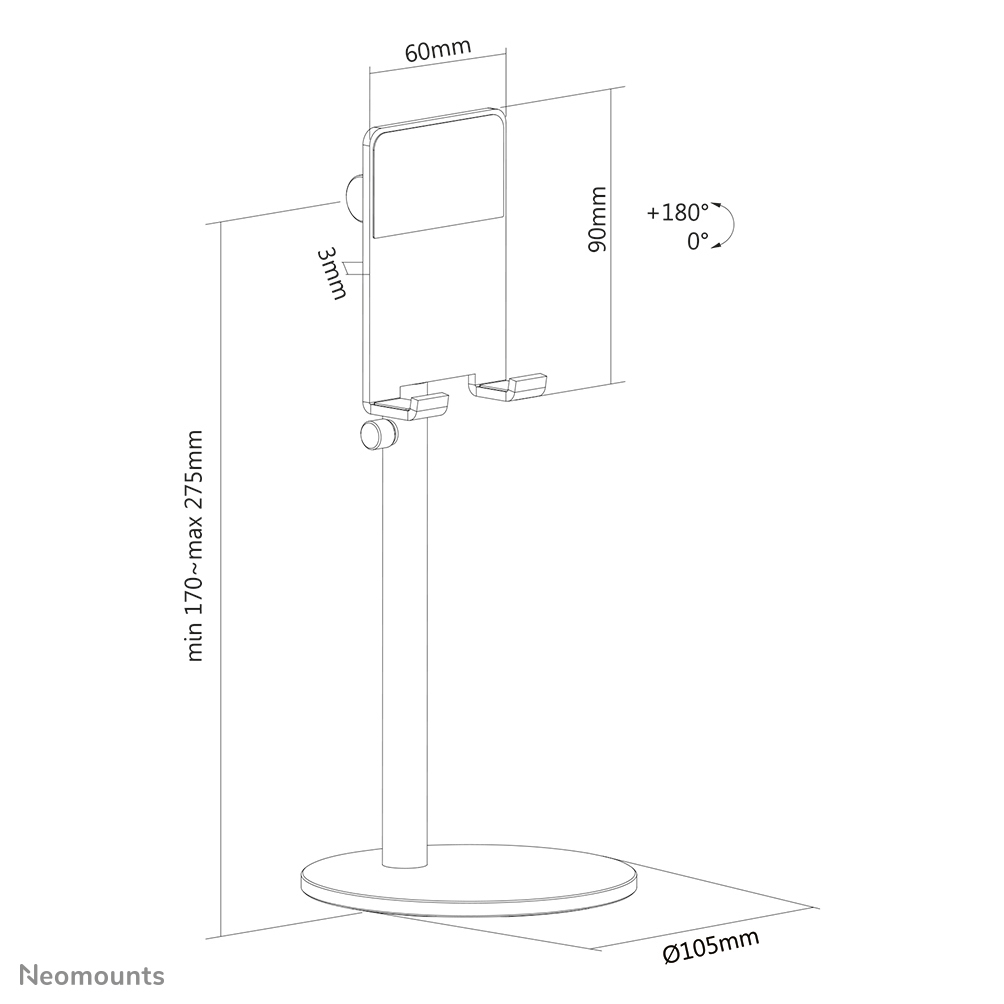 Neomounts Höhenverstellbarer Telefon-Ständer - Handy/Smartphone - Passive Halterung - Tisch/Bank - Silber