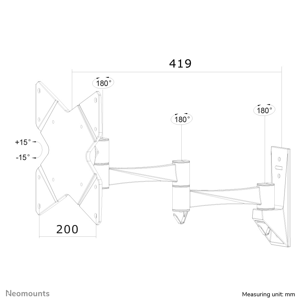Neomounts Monitor-Wandhalterung - 101,6 cm (40 Zoll) - 75 x 75 mm - 200 x 200 mm - 0 - 30 Grad  - 360 Grad  - Schwarz