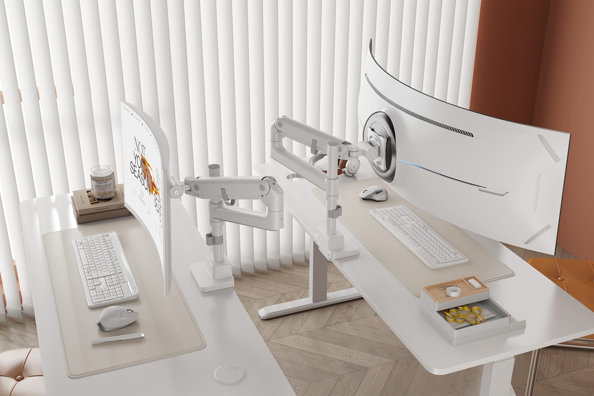 ergonomischer schreibtisch, dual-monitor-ständer, weiser schreibtisch, computer-monitor, arbeitsplatz-setup