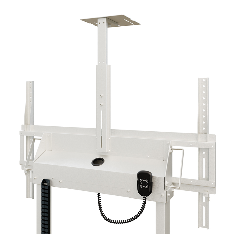 monitor_mount, ceiling_mount, lifting_mechanism, adjustable, rack_system