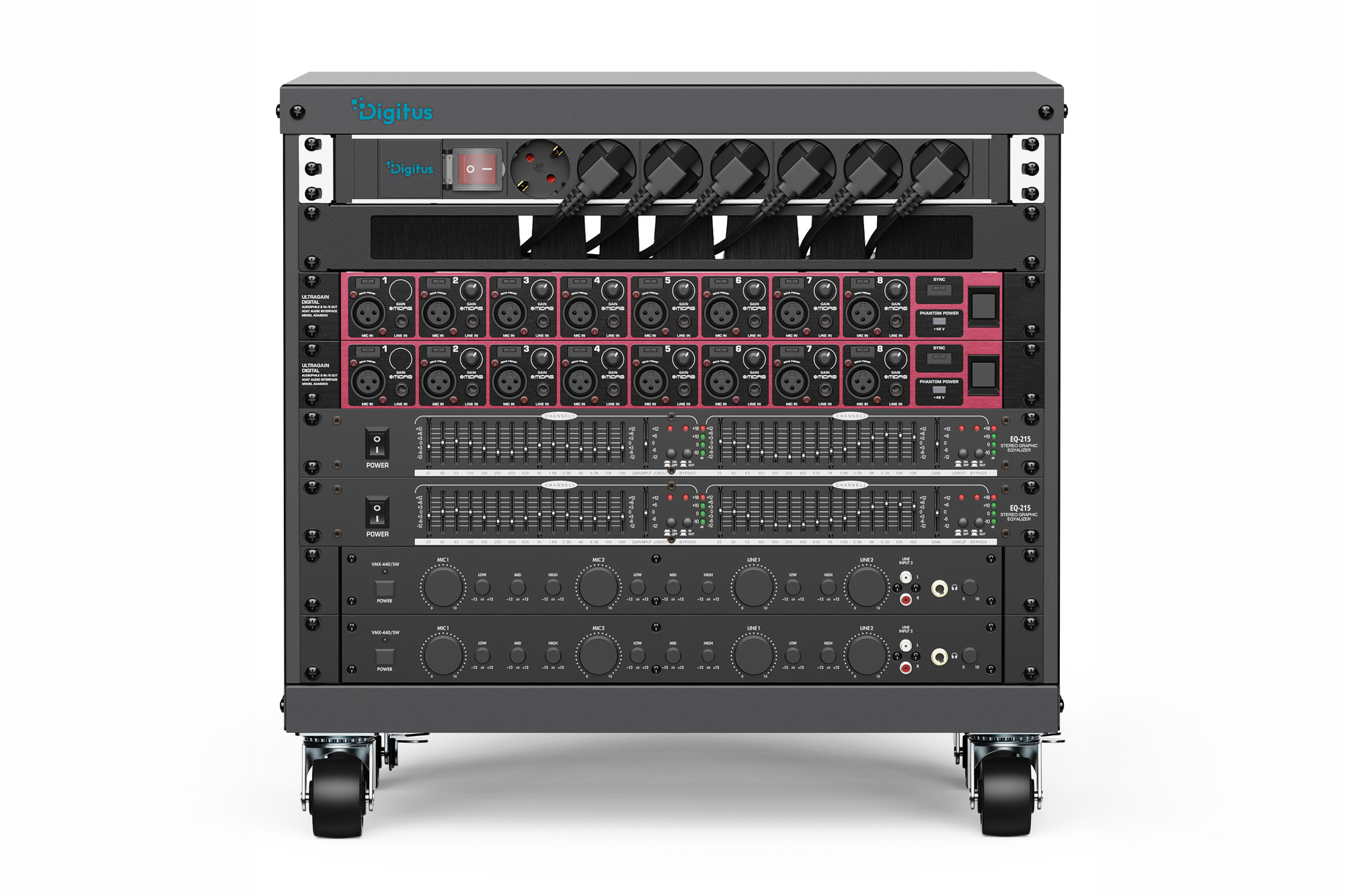 rack, Audio-Interface, Patchbay, Mixer, Gerätekabinett