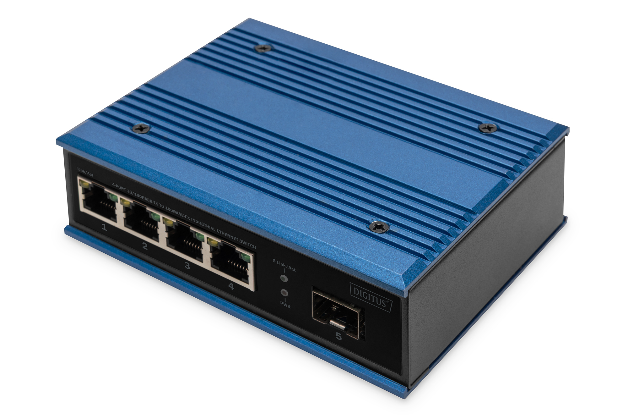Netzwerk-Switch, 5-Port, RJ45, Industrial, Gehäuse-blau