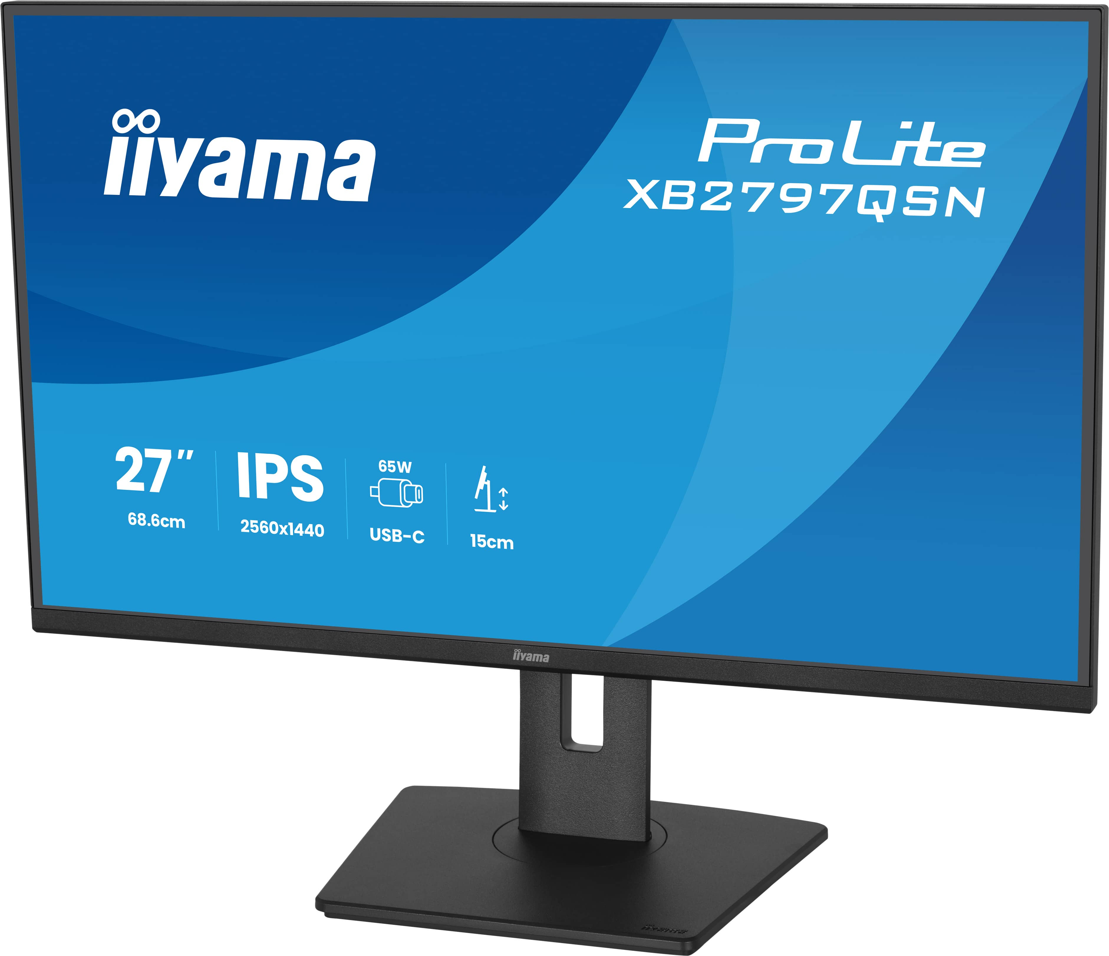 27 Zoll Monitor, IPS-Panel, USB-C, verstellbarer Stand, 15 cm Höhe