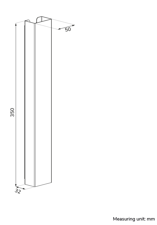 Möbelstange, Abstand 50mm, 32mm Breite, 350mm Höhe, Maßzeichnung