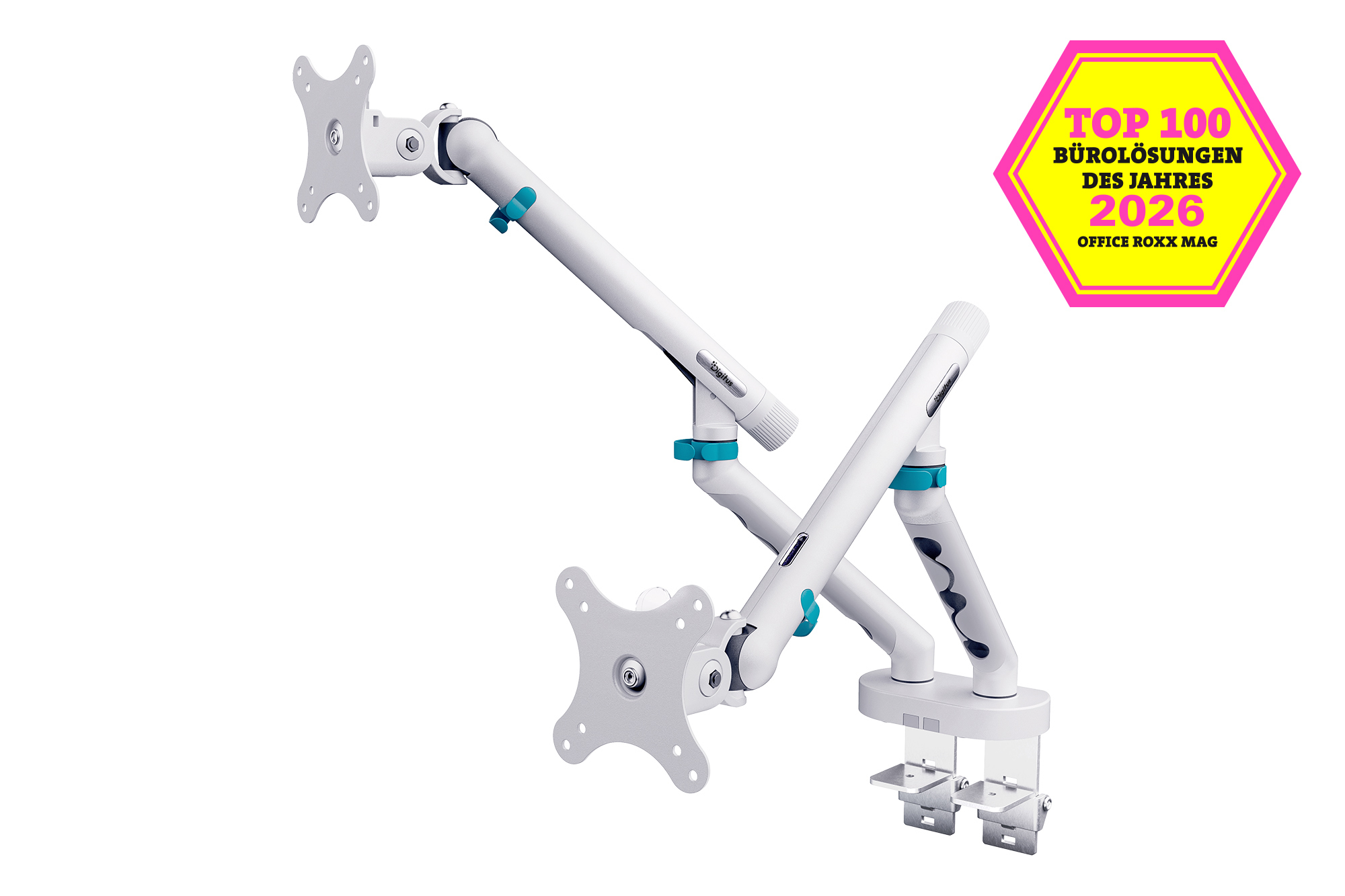 Monitorarm, Schwenkarm, Doppelmonitor, Weiß, verstellbar