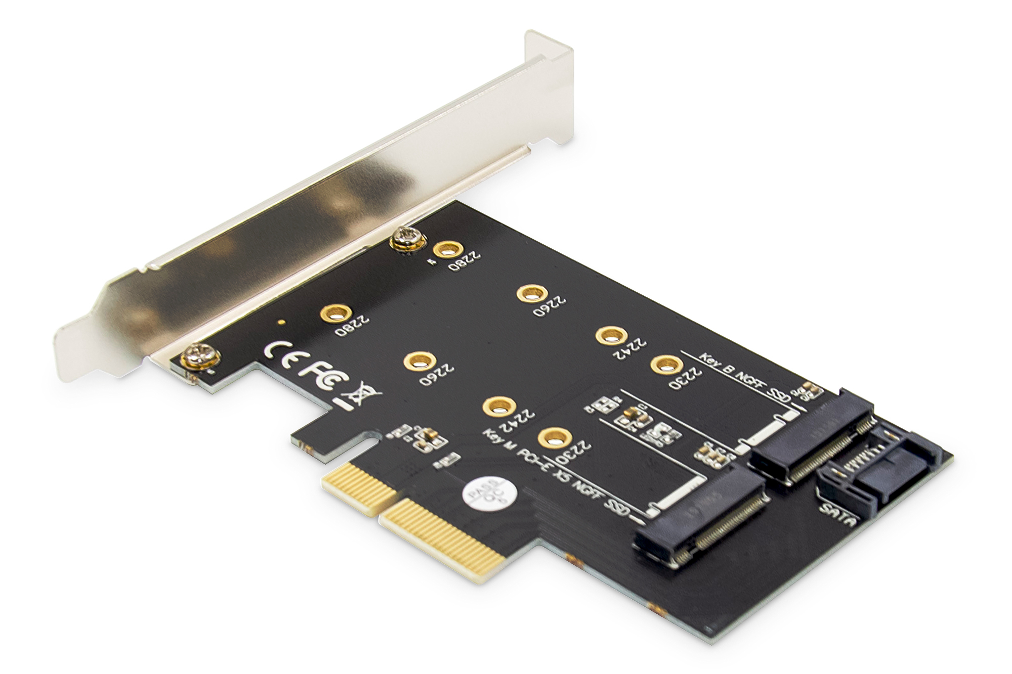 PCIe Adapter, Erweiterungskarte, SATA-Gesichtspanel, goldene Kontakte, Metallblech