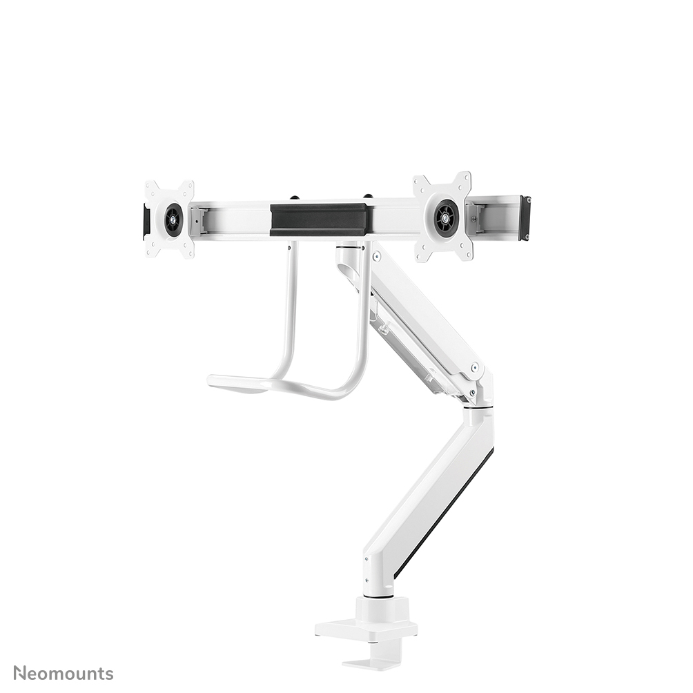 Monitorarm, flexibler Arm, weiße Halterung, zwei Monitorarme, Schreibtischhalterung