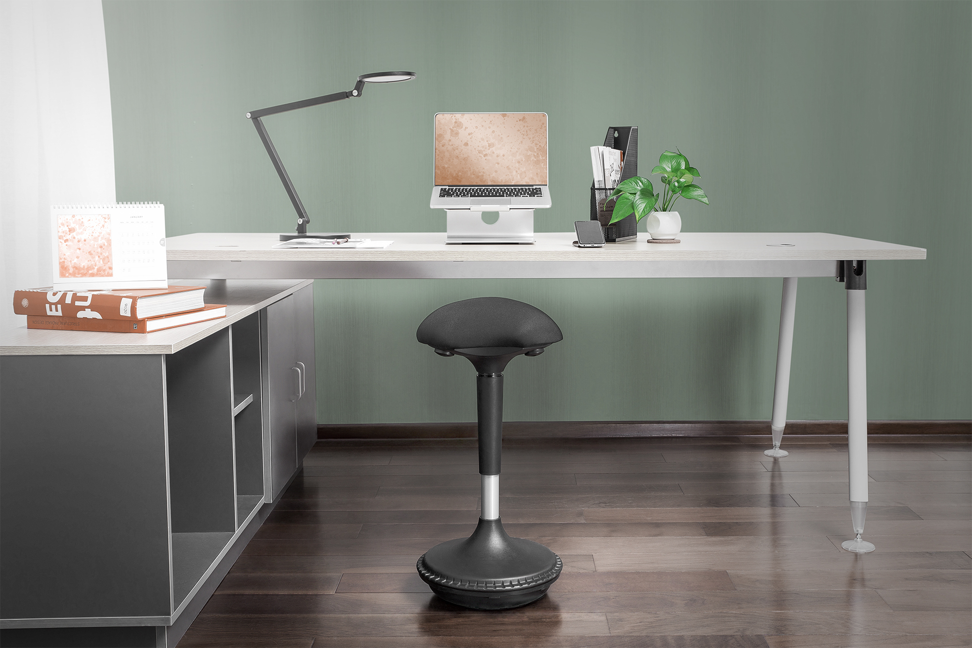 Schreibtisch, Arbeitsplatz, Büro, Laptop, Pflanze
