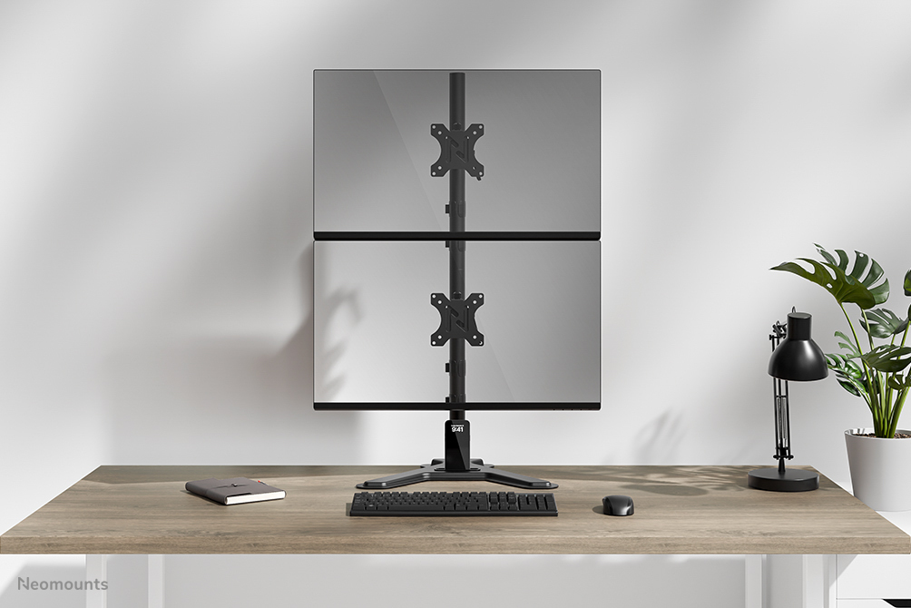 dual-monitor, monitor stand, desk setup, keyboard, mouse