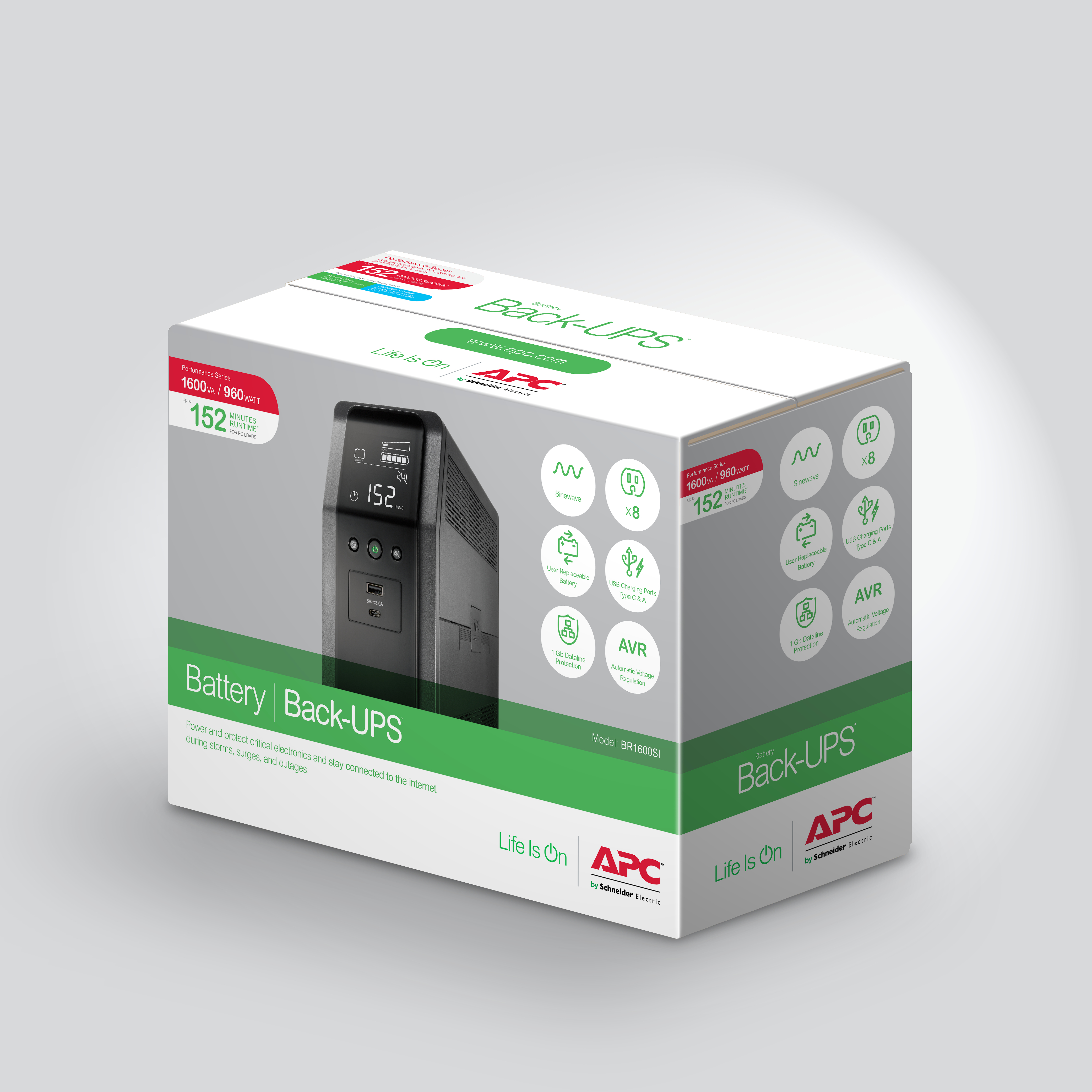 Back-UPS, Batterie, Unterbrechungsfreispeis, LCD-Anzeige, Grüne Streifen