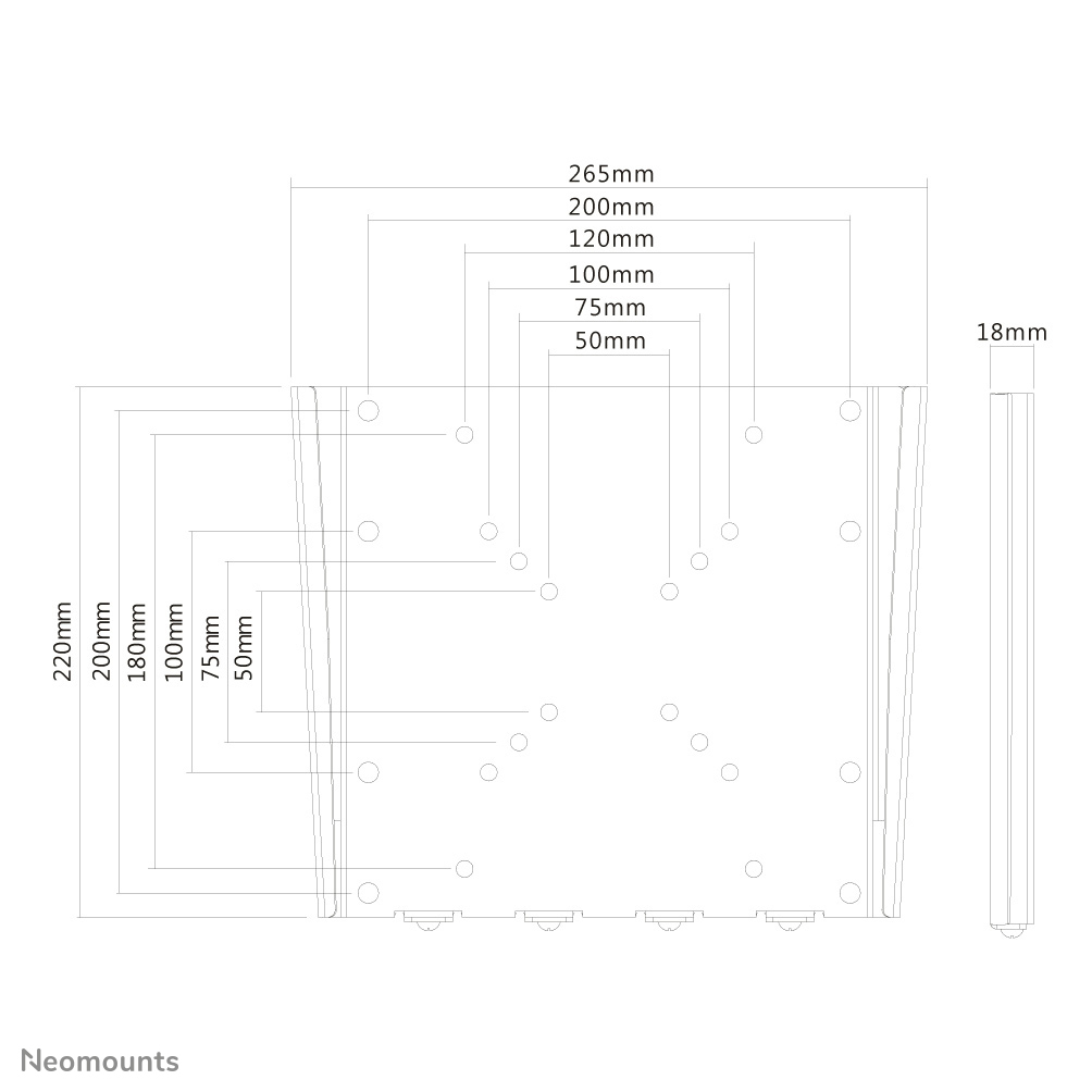 Neomounts Monitor-Wandhalterung - 25,4 cm (10 Zoll) - 101,6 cm (40 Zoll) - 35 kg - 50 x 50 mm - 200 x 200 mm - Silber