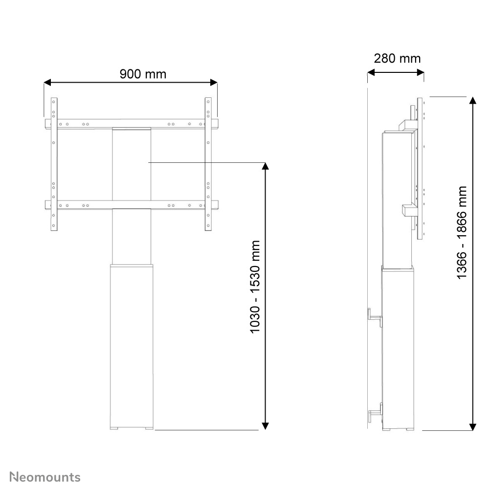 Neomounts motorisierte Wandhalterung - 106,7 cm (42 Zoll) - 2,54 m (100 Zoll) - 130 kg - 200 x 200 mm - 800 x 600 mm - Silber