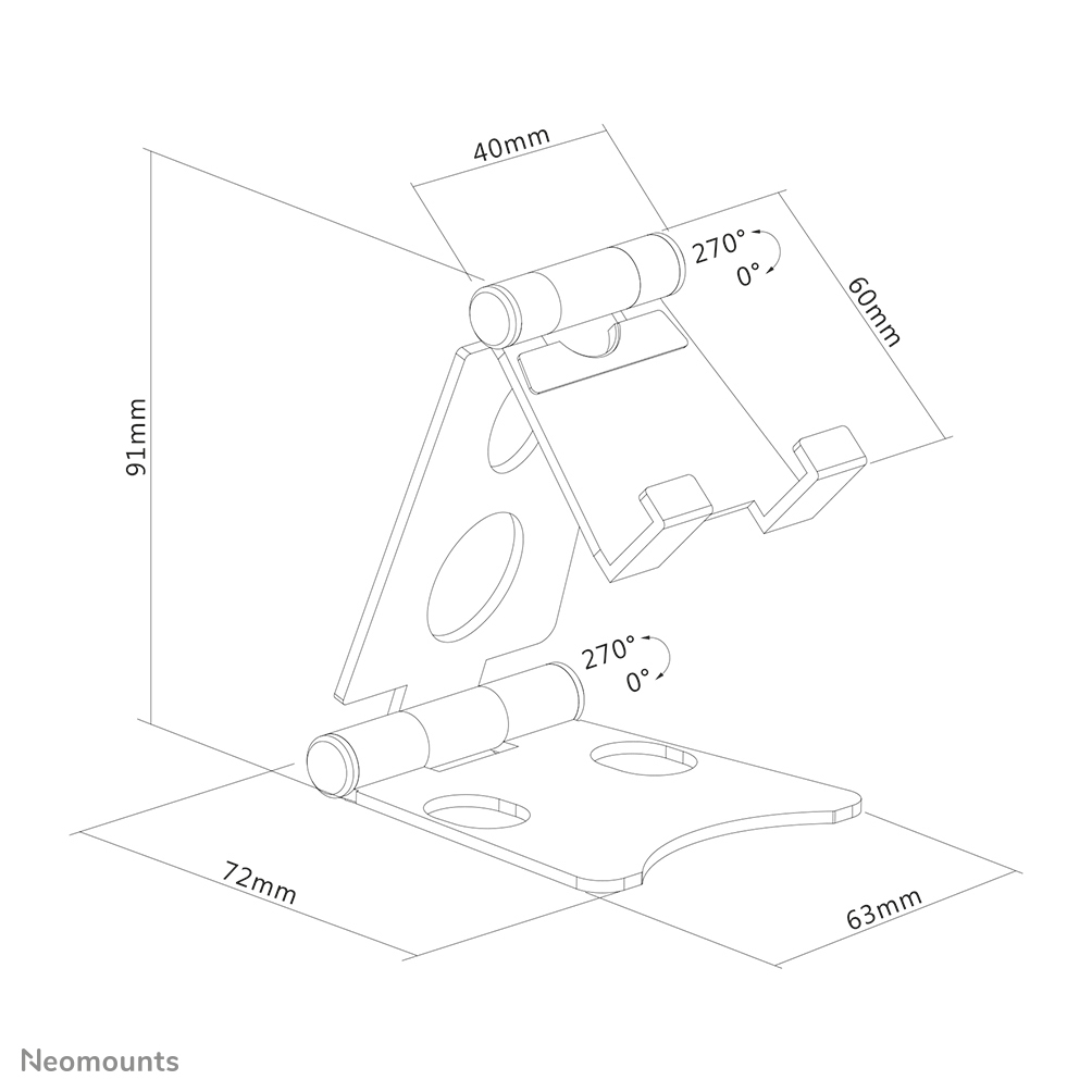 Neomounts Faltbarer Telefon-Ständer - Handy/Smartphone - Passive Halterung - Tisch/Bank - Indoor - Silber