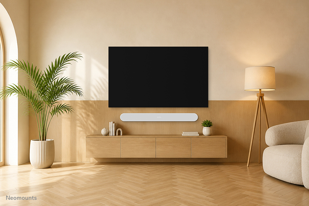 TV, Wandhalterung, Soundbar, Wohnzimmer, Holzmöbel