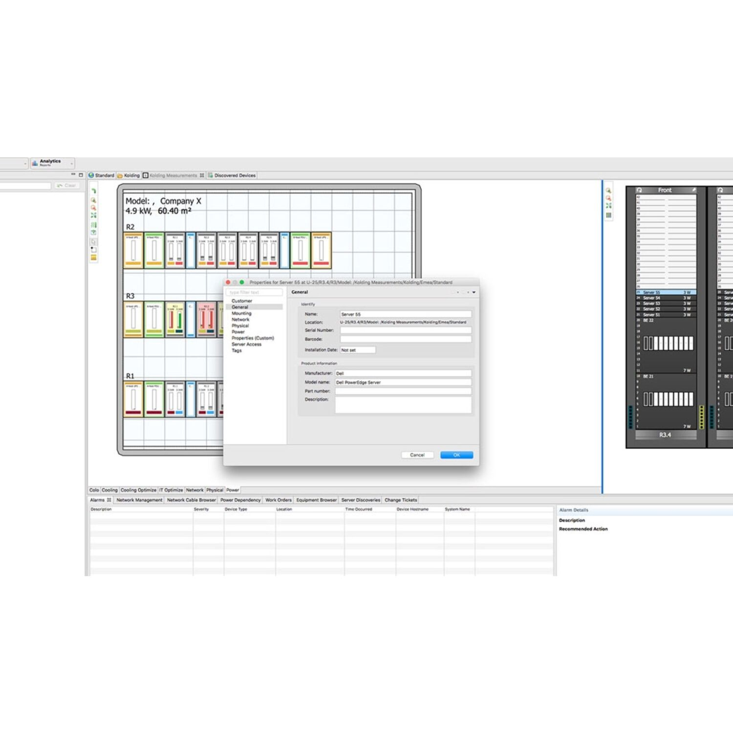 server rack, data center, dashboard, UI window, monitoring software