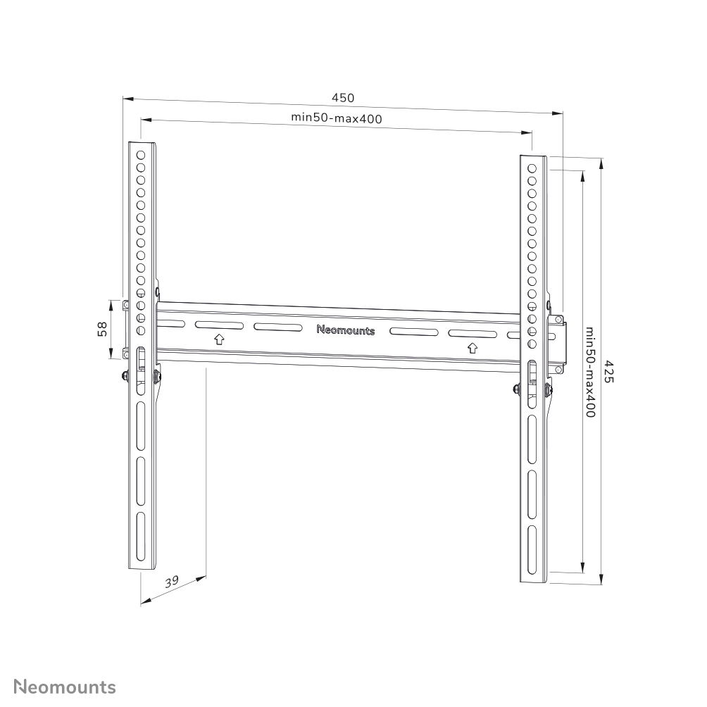 wandhalterung, schienenmontage, metall, zeichnung, neomounts
