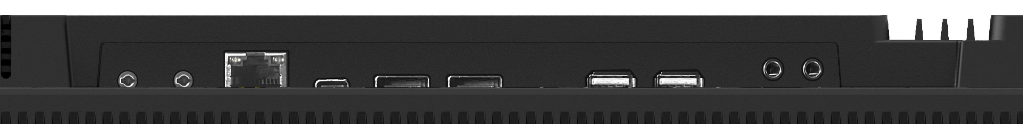 USB-Anschlüsse, HDMI-Anschlüsse, Ethernet, Klinkenanschlüsse, Rückseite