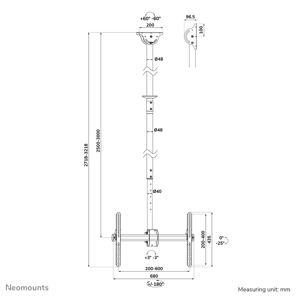 Neomounts TV Deckenhalterung neigbar, schwenkbar, drehbar (VESA 600x400) CL35-440BL16XL