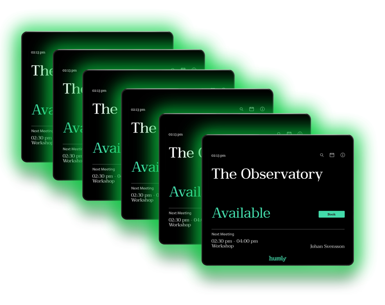 Tablet, schwarzer Bildschirm, grünes Leuchten, Dashboard, Buchungsanzeige