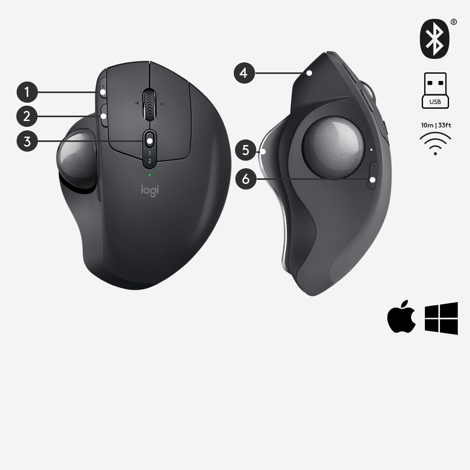 Logitech Maus MX ERGO Trackball, schwarz