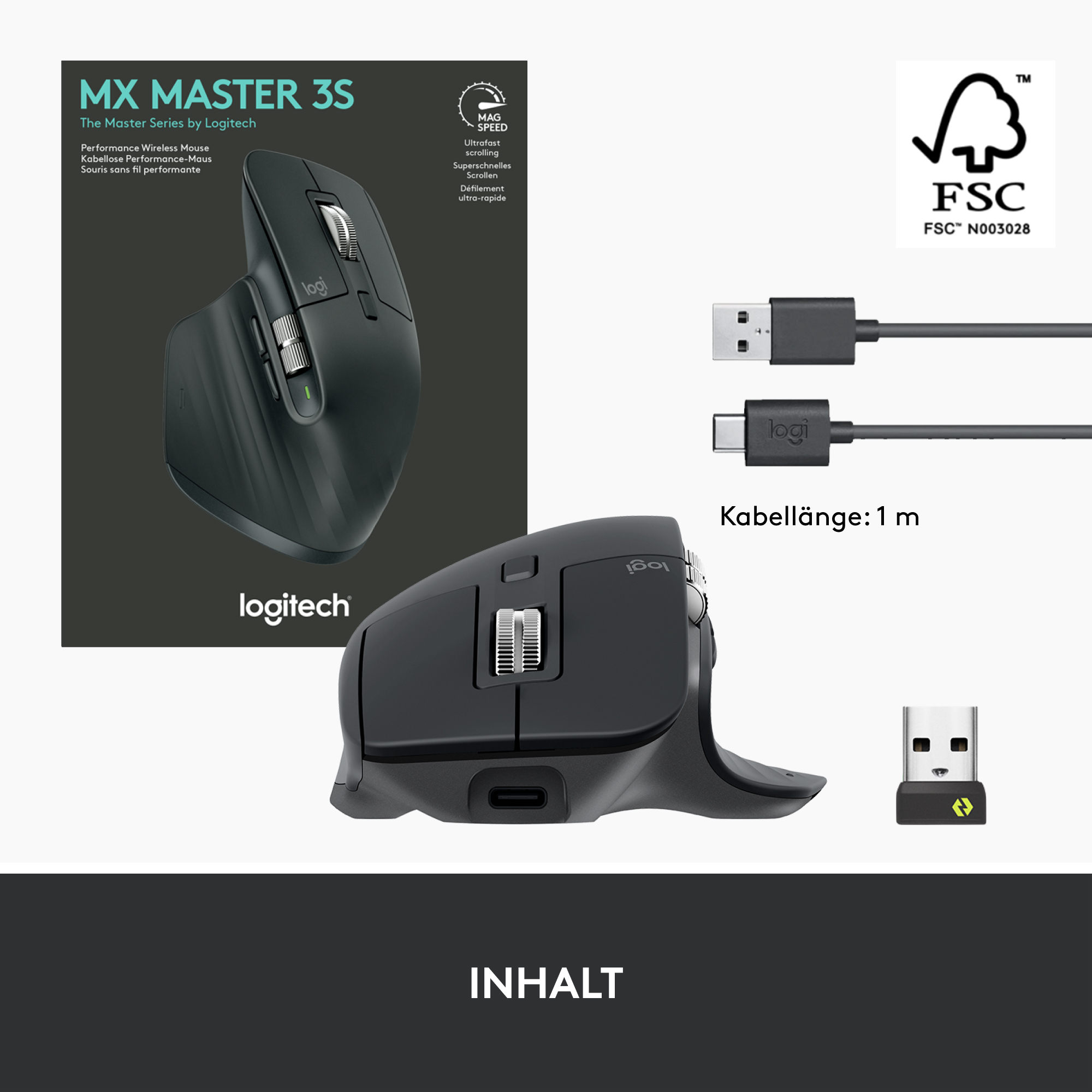 Logitech Maus MX MASTER 3S - Maus - ergonomisch