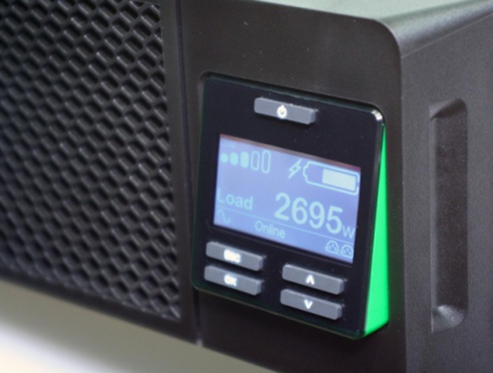 volume display, digital gauge, Bedienfeld, grüner Rand, industrielles Gerät
