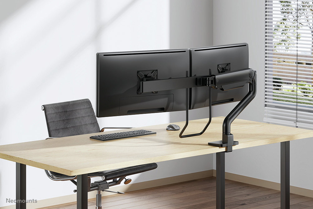 Neomounts Select Desk Mount double display crossbar topfix clamp