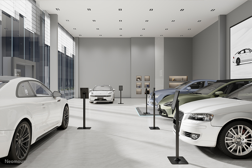 auto showroom, car showroom, sedan, white car, indoor space