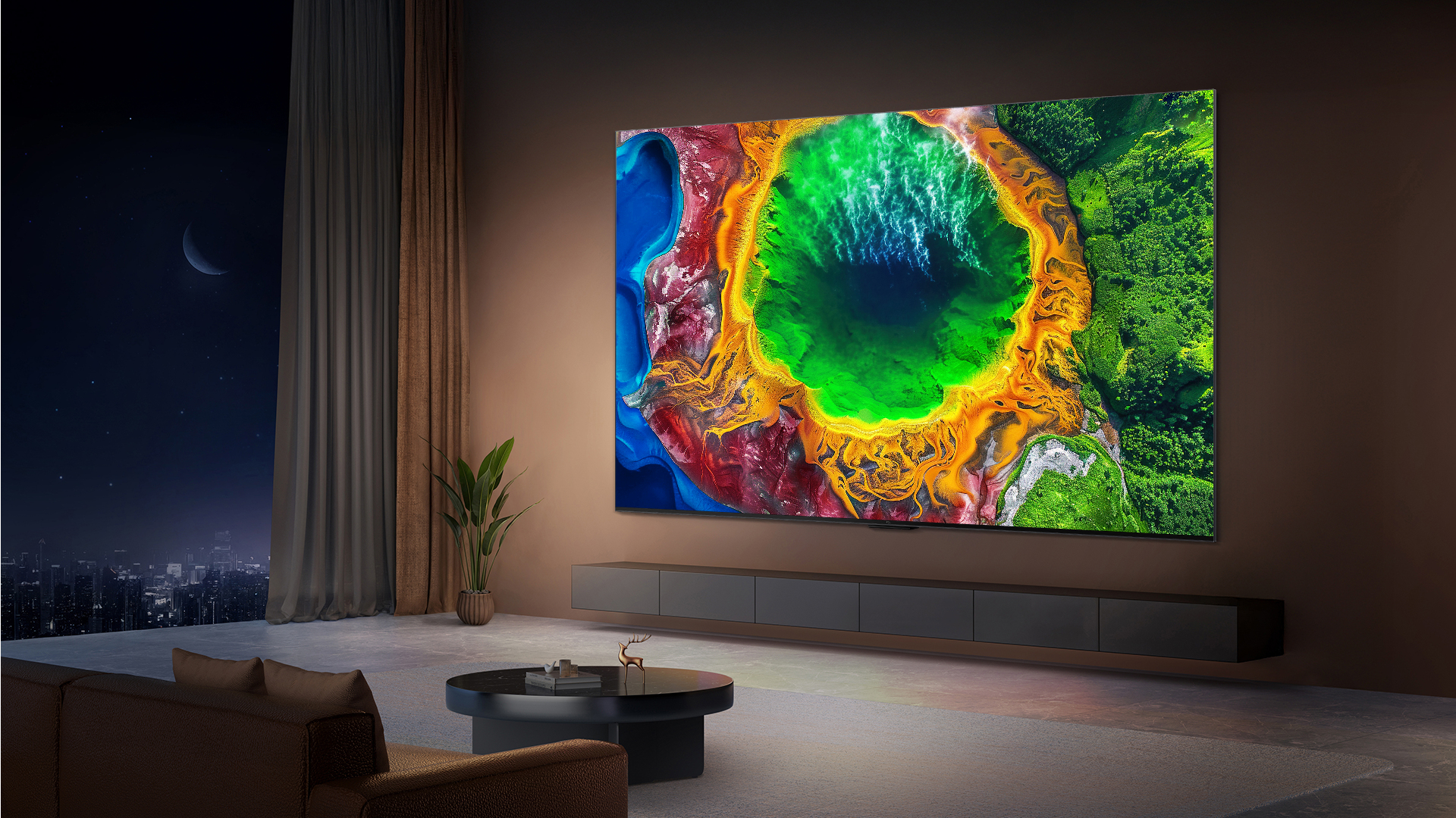 fernseher, oled, 4k, wandmontiert, kunstvoll