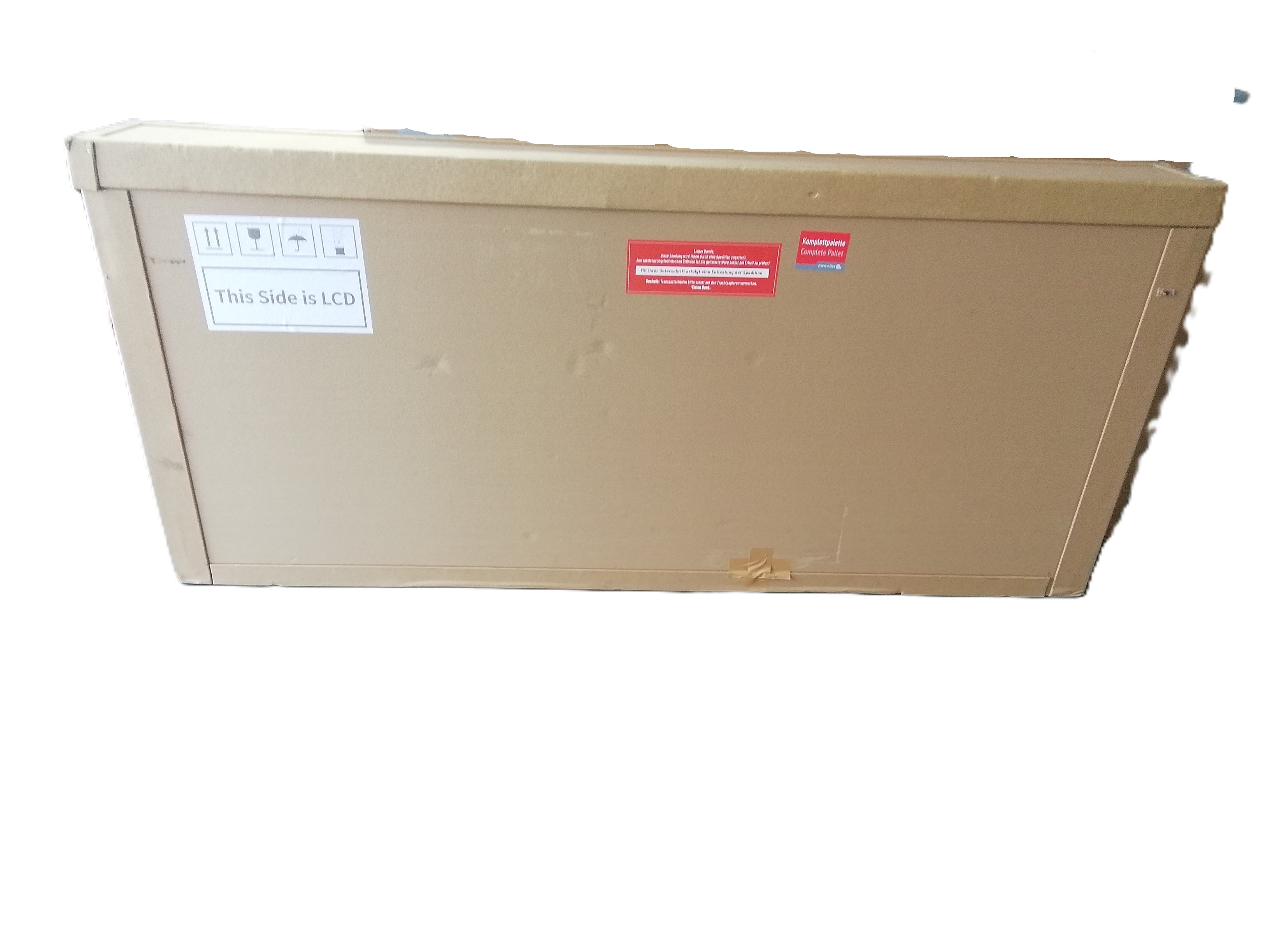 LCD Panel, Flachbildschirm, Kartenbox, Versandetikett, rot Warnhinweis