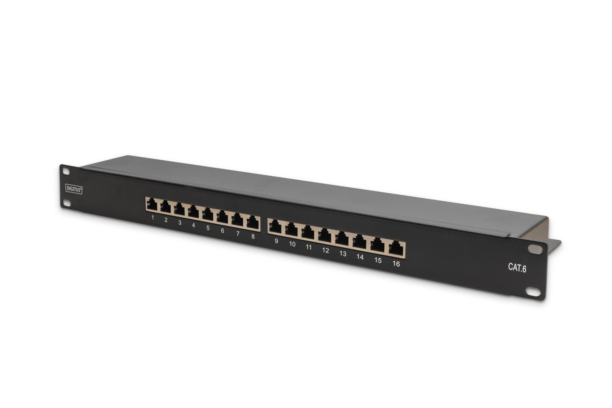 DIGITUS Schrank Zubehör 19" Patch Panel CAT 6 Klasse E geschirmt 16-Port RJ45 8P8C LSA 1HE Rack Mount Schwarz RAL 9005 DN-91616S-B Elektronik, Hardware, Computerausrüstung, Knotenpunkt