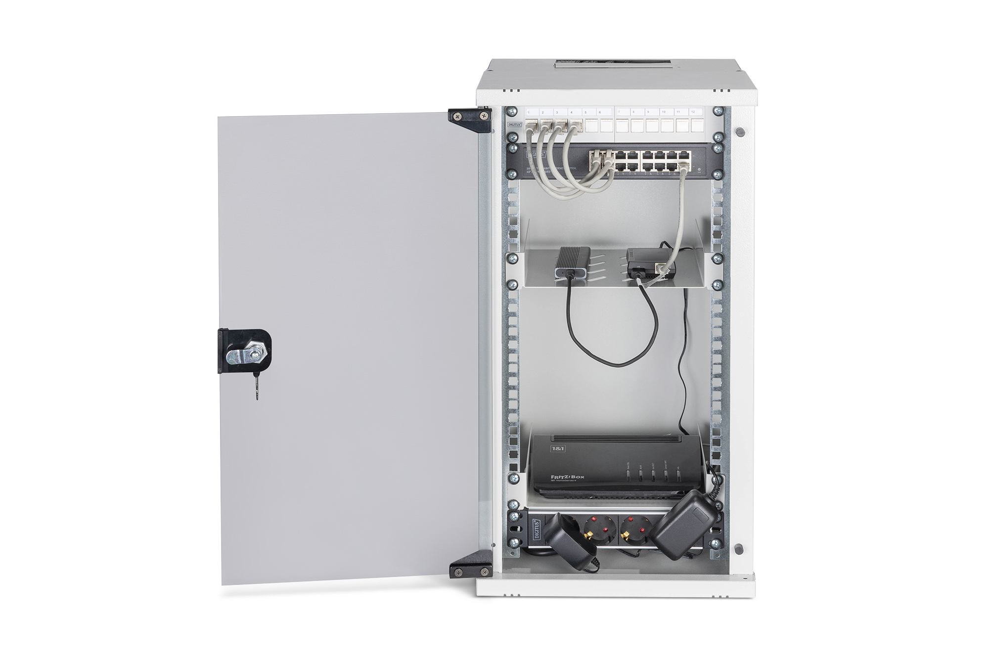 Serverrack, Netzwerk-Switch, Steckdosenleiste, Rack-Schranksystem, Kabelmanagement