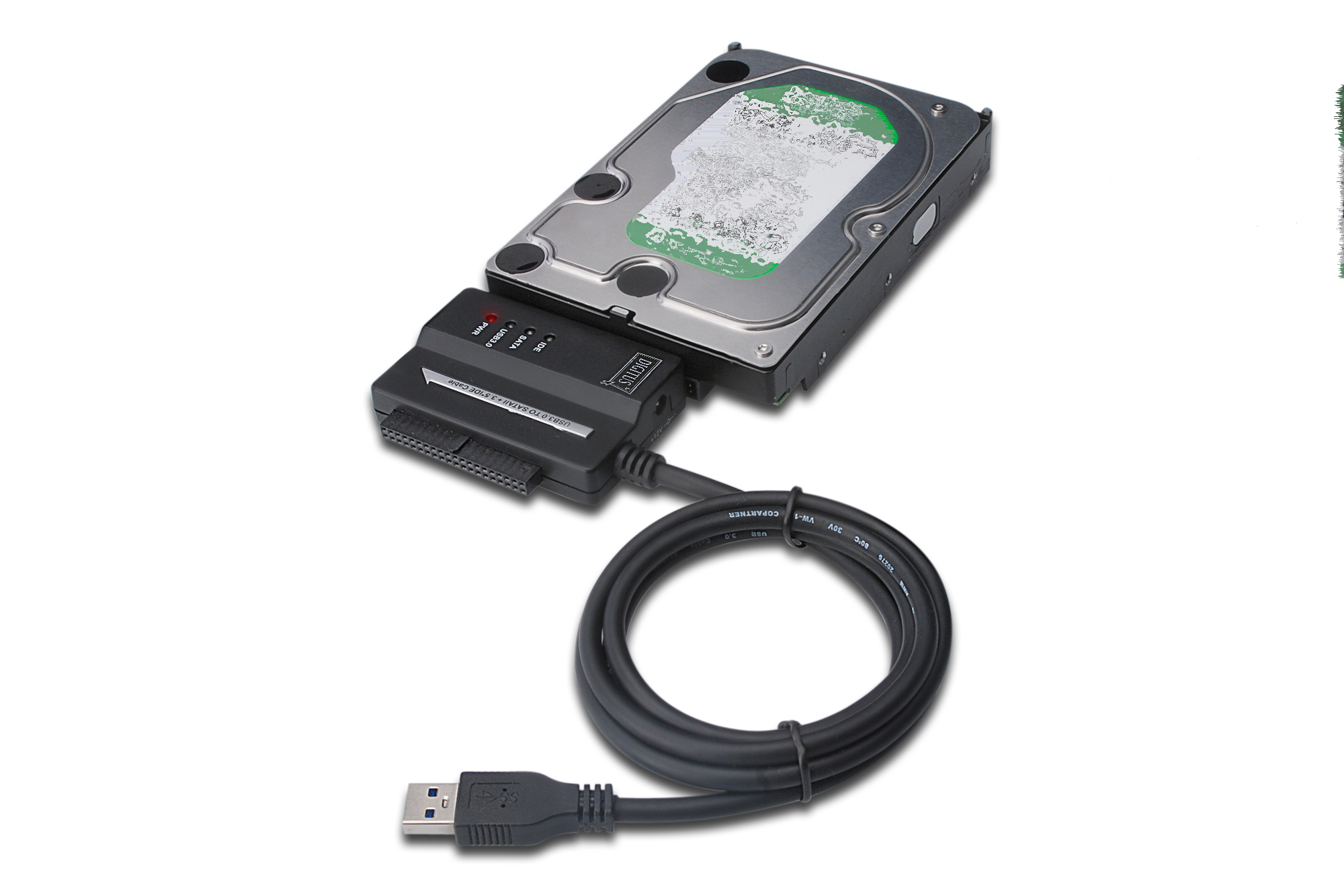 externer Festplattenlaufwerk, 3,5 Zoll, USB-Kabel, SATA-Adapter, grüne Beschriftung