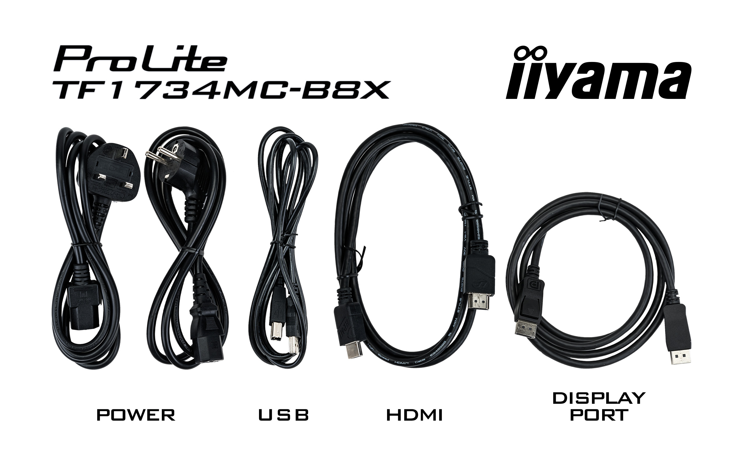 Netzkabel, USB-Kabel, HDMI-Kabel, DisplayPort-Kabel, Kabelsatz