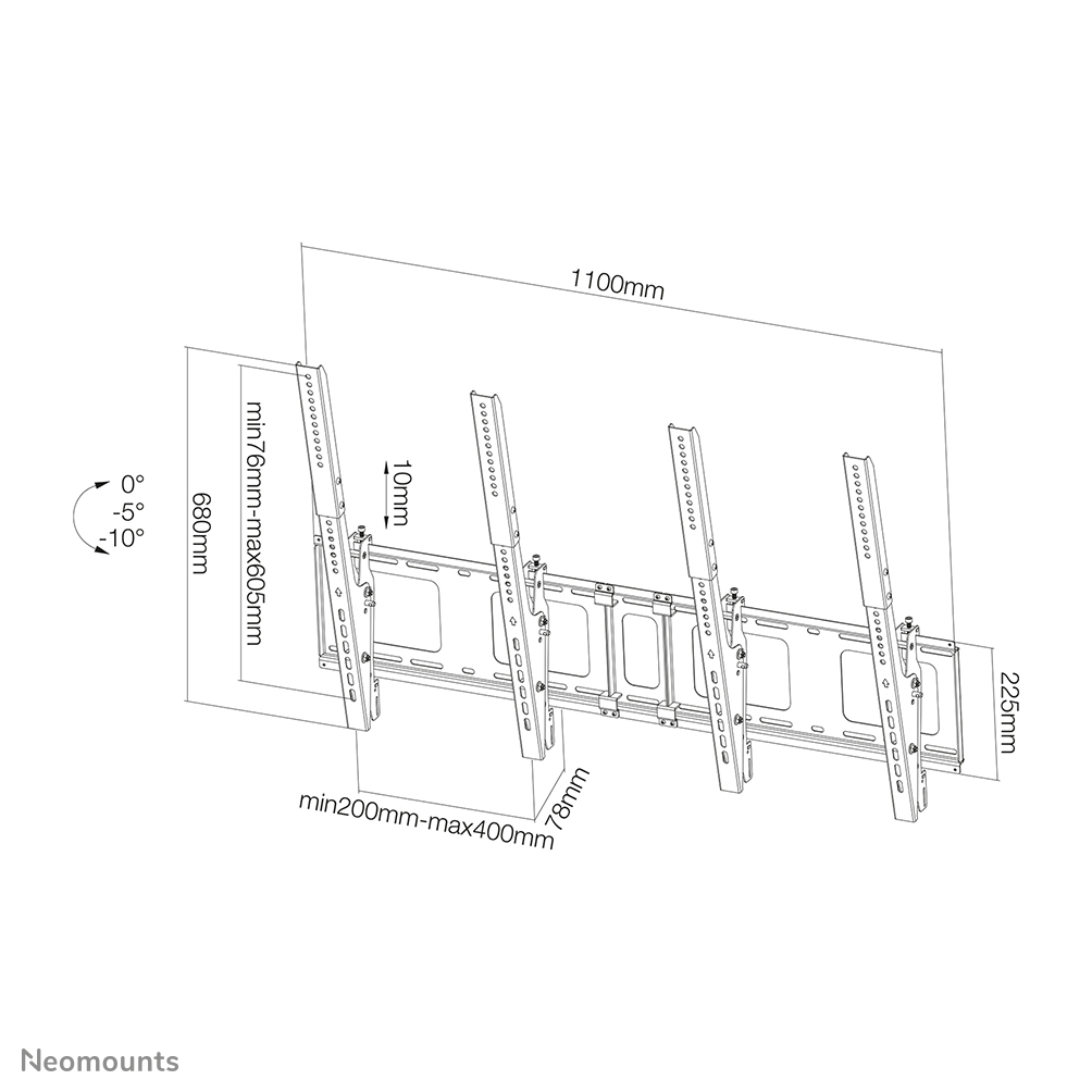 Neomounts Menu Board-Wandhalterung - 50 kg - 101,6 cm (40 Zoll) - 132,1 cm (52 Zoll) - 200 x 200 mm - 400 x 600 mm - 0 - 10 Grad 