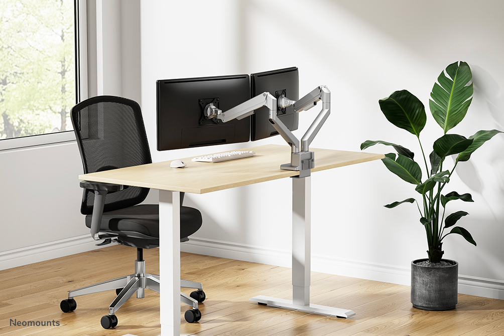 Arbeitsplatz, Monitor-Setup, Desk-Mount, Schreibtisch, Stuhl
