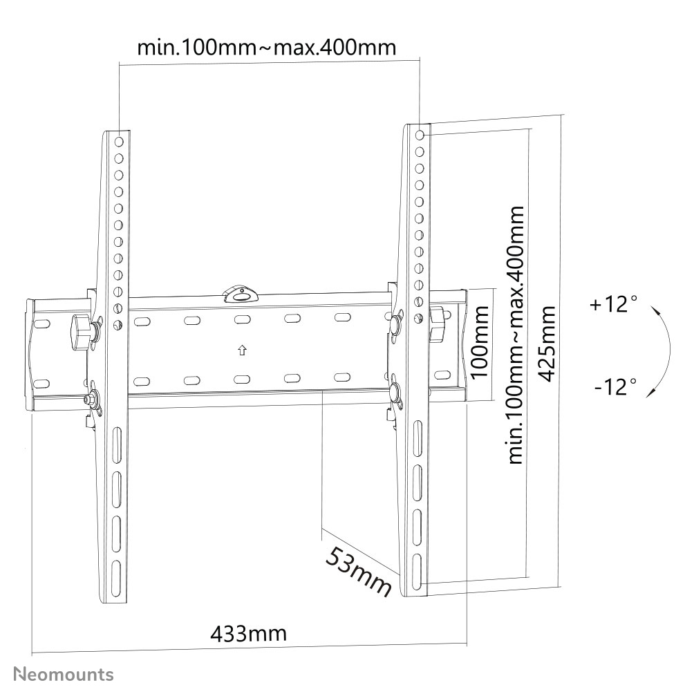 Neomounts Monitor-Wandhalterung - 81,3 cm (32 Zoll) - 139,7 cm (55 Zoll) - 200 x 200 mm - 400 x 400 mm - 0 - 24 Grad  - Schwarz