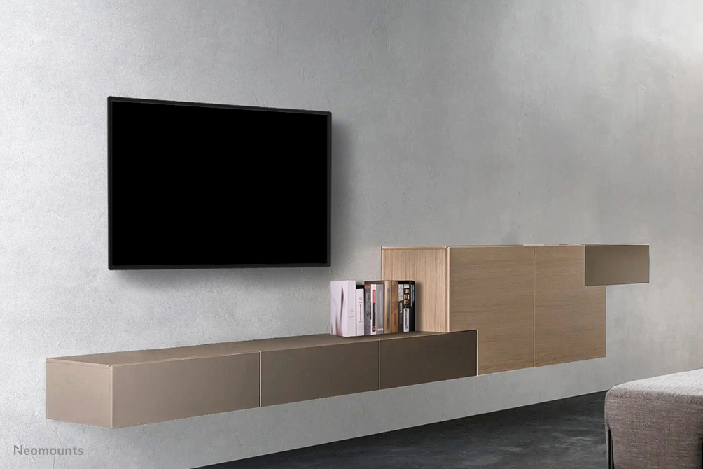 tv wandkonsole, schwebendes schrankregal, medienkonsole, holzregal, graue wand