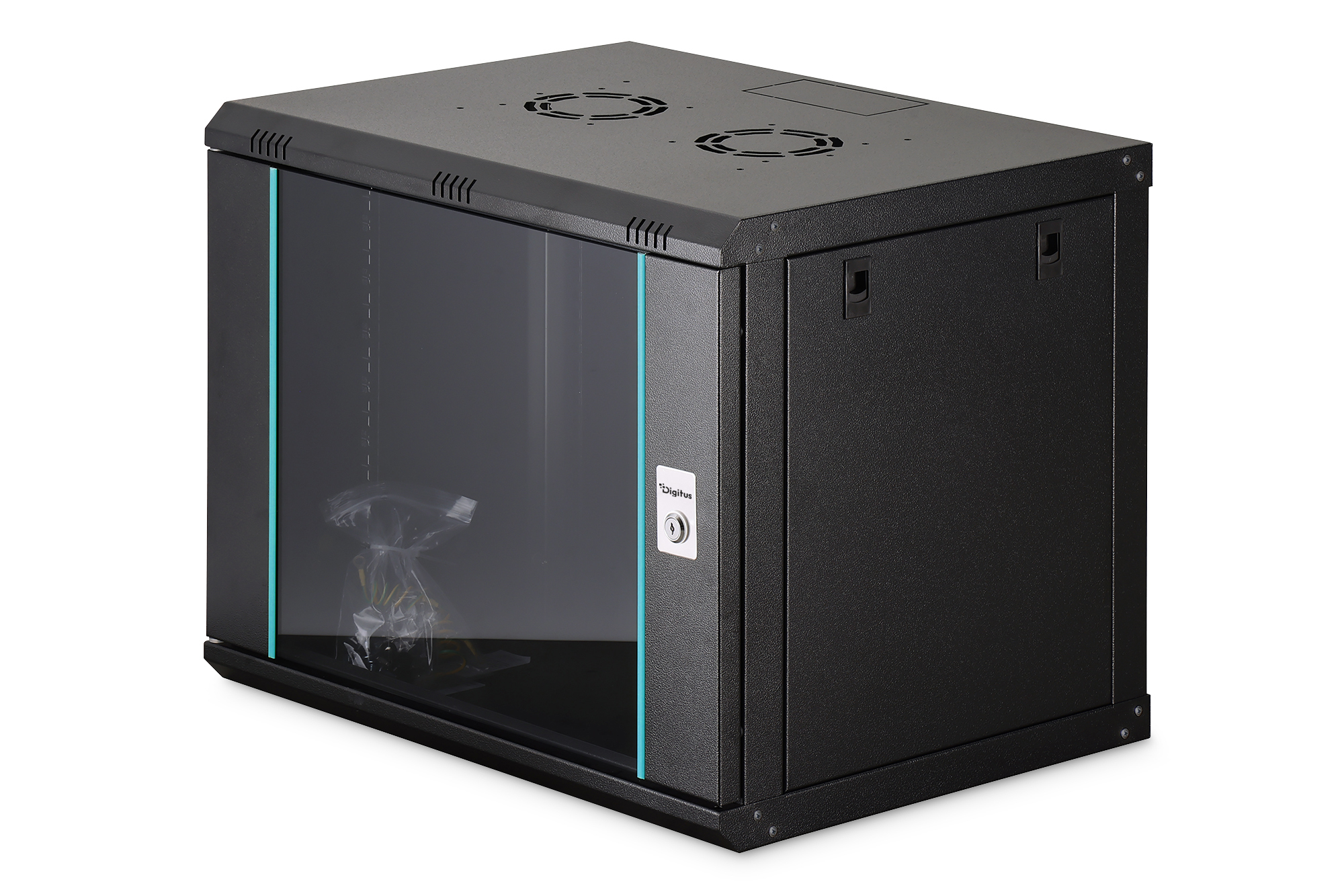 Server-Schrank, Rackgehäuse, Schwarz, Glasfront, Schloss vorhanden