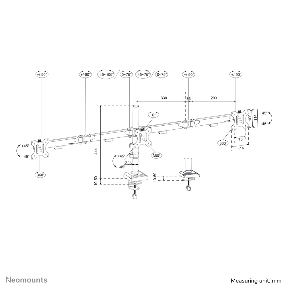 Neomounts Tisch-Monitorarm 3-fach neigbar, schwenkbar, drehbar (VESA 100x100) DS60-600BL3