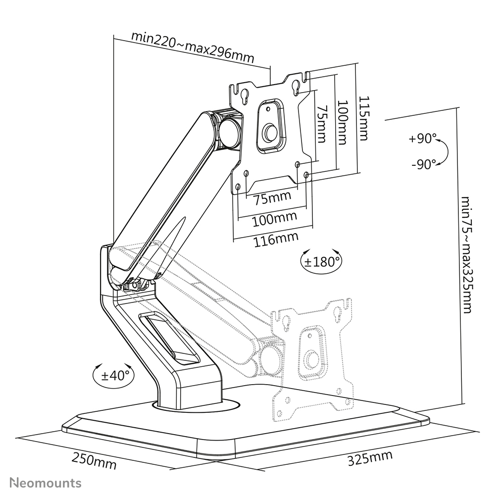 Neomounts Monitor-Tischhalterung - Freistehend - 10 kg - 38,1 cm (15 Zoll) - 81,3 cm (32 Zoll) - 100 x 100 mm - Schwarz