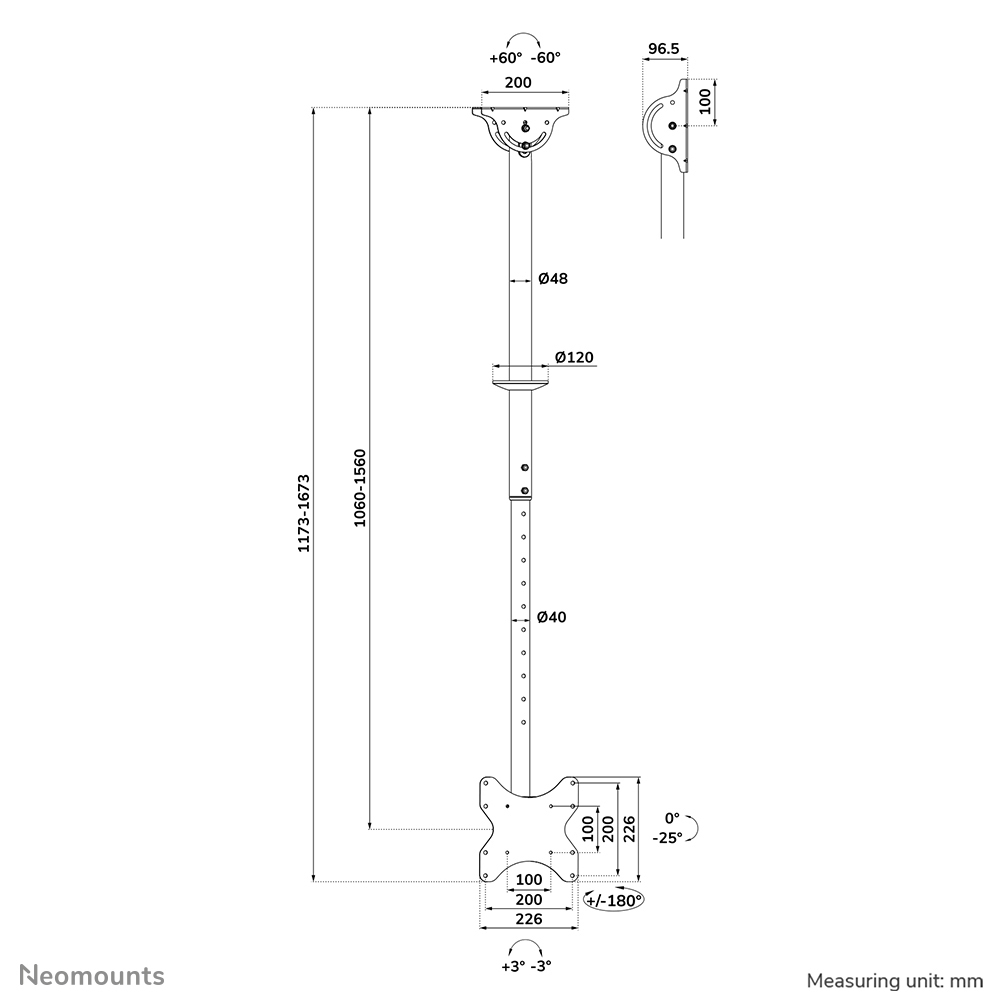 Neomounts TV Deckenhalterung neigbar, schwenkbar, drehbar (VESA 200x200) CL35-340BL12